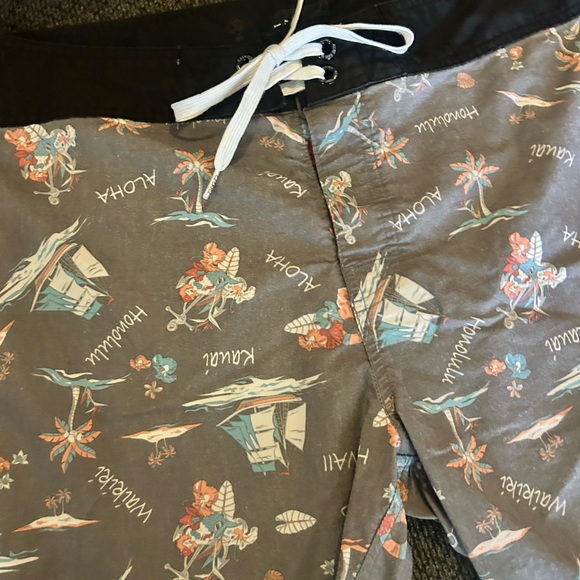 Ezekiel Hawaiian Print Gray Swim Board Shorts Trunks SZ 33 🌴🍍 - Picture 2 of 4